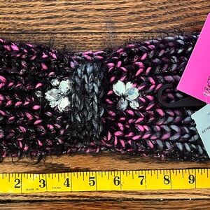 Betsey Johnson Pink and Black Knit Headband Winter Ear Warmer